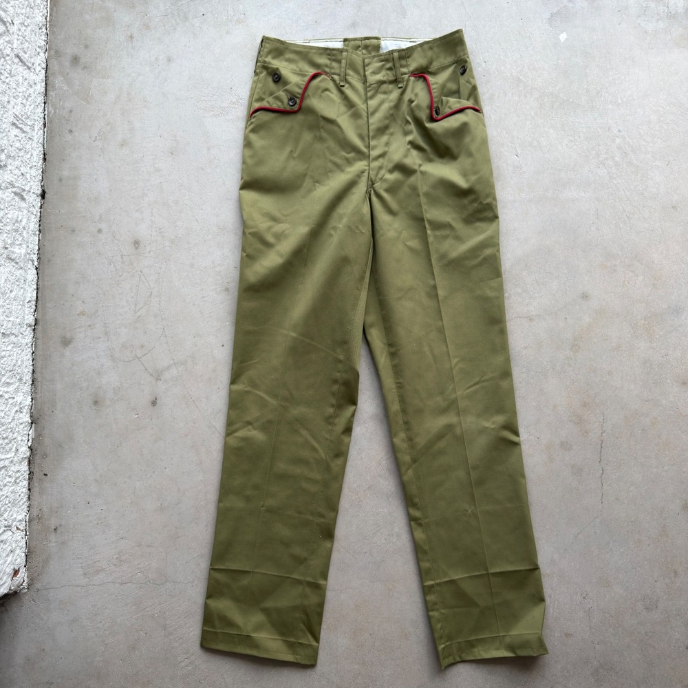 Vintage Boy Scout Pants Olive Green Red Piping Talon Zip Trousers 27x28.5